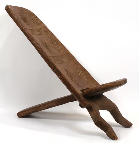 AFRICAN, TWO-PIECE CARVED WOOD, PLANK CHAIR, C1900, 2 PCS., H 48" 