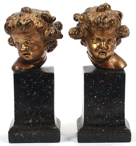 GILT COMPOSITION PUTTO BOOKENDS, PAIR, H 8.5"