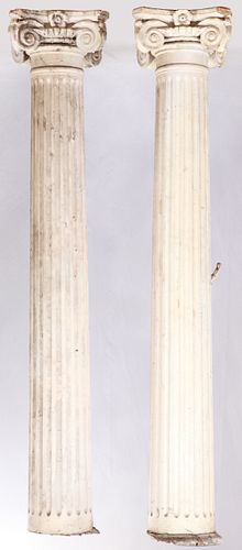 PAINTED WOOD IONIC COLUMNS, PAIR, H 7' 6", DIA 1' 9" 