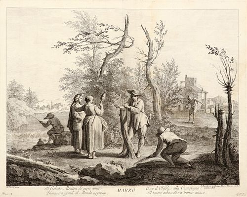 AFTER GUISEPPI  ZOOCHI, ENGRAVING BY F. BARTOLOZZI, H 12" W 16" "MARZO"  