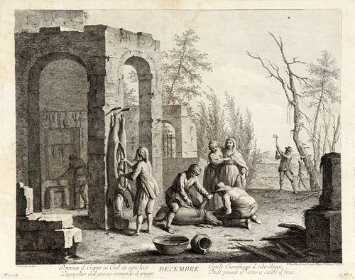 AFTER FRANCESCO BARTOLOZZI, PUB BY ZOCCHI, ENGRAVING C 1761 H 13" W 17" DECEMBRE 