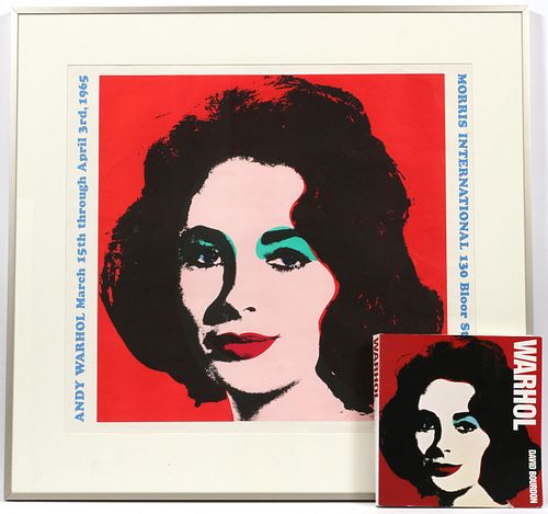 ANDY WARHOL (AMERICAN, 1928–1987) OFFSET LITHOGRAPH IN COLORS, ON WOVE PAPER 1965 H 22.5" W 24.75" LIZ TAYLOR MORRIS INTERNATIONAL EXHIBITION POSTER 