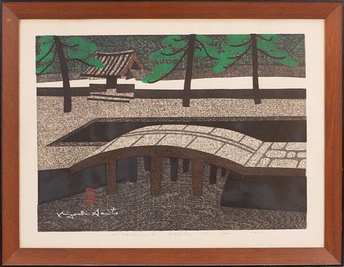 KIYOSHI SAITO (JAPAN, 1907-97), WOODBLOCK ON PAPER, 1965, H 14", W 21", "MIYOSHIN-JI KYOTO" 