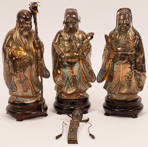 CHINESE SILVER PLATED FIGURES, 3 PCS, H 8.5", W 4.5" 