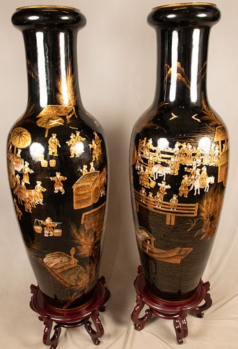CHINESE IMPERIAL SIZE PALACE VASES, PAIR, H 63", DIA 20"