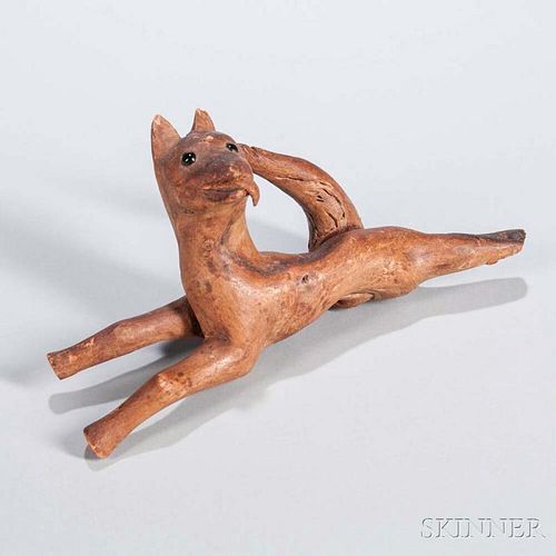 Root Carving of a Playful Cat