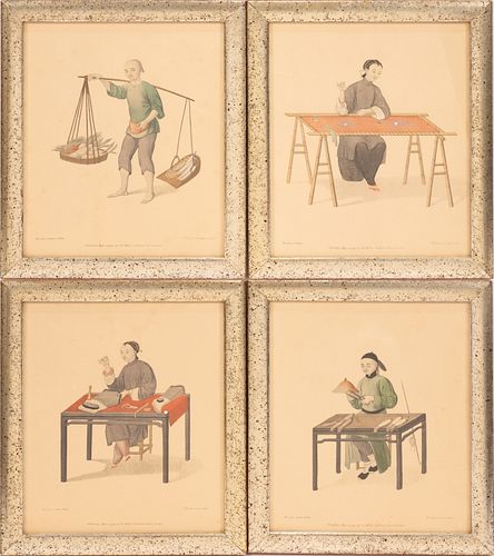 J. DADLEY (LONDON), TINTED LITHOGRAPHS ON PAPER, 19TH C, 4 PCS, H 12", W 9.5", CHINESE MERCHANTS 