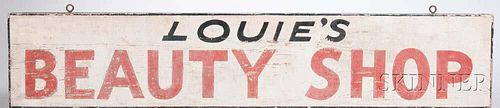 Painted "LOUIE'S BEAUTY SHOP" Trade Sign