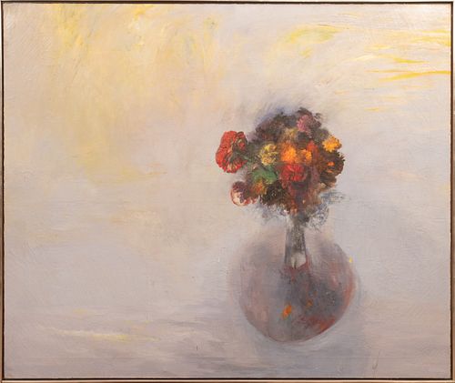 STEVEN BARBASH (AMER, B. 1933), OIL ON CANVAS, 20TH C, H 60", W 72", FLOWER BOUQUET 