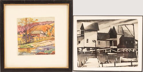 ANTHONY SISTI (AMERICAN 1901 - 1983) WATERCOLOR ON PAPER WITH A SIGNED PRINT, TWO PCS., H 5 3/4", W 5 3/4" (PAINTING) 