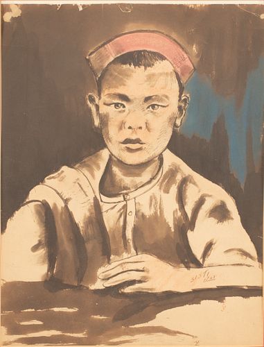 ANTHONY SISTI (AMERICAN 1901 - 1983) WATERCOLOR ON PAPER, 1928, H 15", W 12", PORTRAIT OF A BOY 