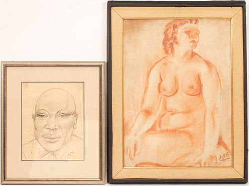 ANTHONY SISTI (AMERICAN 1901 - 1983) SKETCHES ON PAPER, TWO, H 23", W 17" (LARGEST), PORTRAITS 