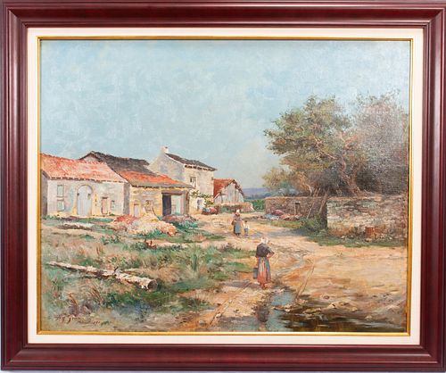 PETER ALFRED GROSS (AMER/FRANCE, 1849-14), OIL ON CANVAS, 1891, H 25", W 32", FRENCH VILLAGE 