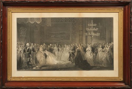 AFTER JERRY BARRETT (ENGLISH, 1824-06), ENGRAVING ON PAPER, H 26", W 45", DRAWING ROOM AT ST. JAMES PALACE 