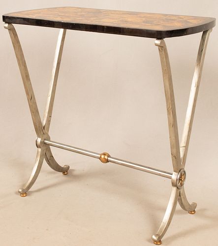IRON FRAME SIDE TABLE, H 26", W 26", D 14"