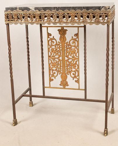 MARBLE & WROUGHT IRON CONSOLE TABLE, H 29.5", L 24", D 12.5" 