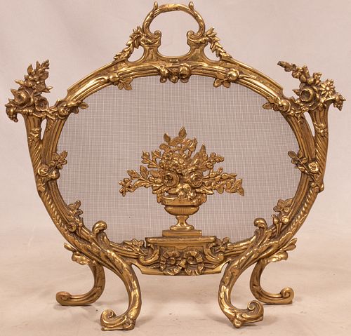 FRENCH ROCOCCO BRASS FIREPLACE SCREEN, EARLY 20TH C.,  H 27", W 28"