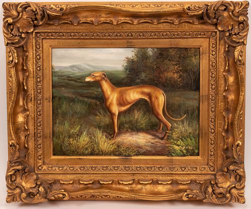 OIL ON CANVAS, H 12", W 16", WHIPPET/GREYHOUND 