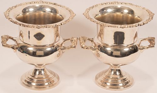 SILVER PLATE CHAMPAGNE BUCKETS PAIR H 11" L 11" 