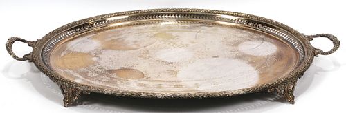 ELECTRO PLATED FOOTED OVAL SERVICE TRAY, W 33", L 22"