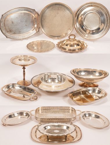 SILVER PLATED TRAYS, 15 PCS, DIA 5"-14.5" 