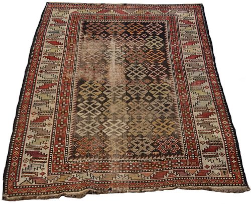 CAUCASIAN HAND WOVEN ORIENTAL RUG C 1900 W 3'4" L 4'5" AS IS 