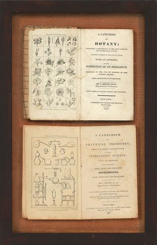 FRAMED BOTANY & CHEMISTRY CATECHISMS, C. 1830, H 15", W 9.5"