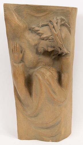 OBERAMMERGAU, CARVED WOOD SCULPTURE, 1964 H 9", W 22", "JESUS AND HIS MOTHER" 