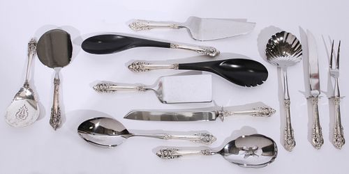 WALLACE 'GRAND BAROQUE' STERLING SERVING UTENSILS, 12 PCS, L 8"-12.5", 2.95 TOZ (WEIGHABLE) 