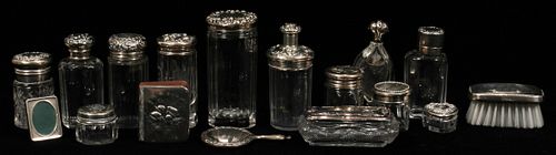 STERLING AND CRYSTAL DRESSER JARS 10, PLUS OTHERS 