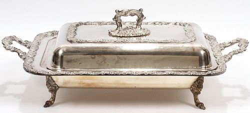 SILVER PLATE, HOT WATER BASE ENTREE SERVER W 12" L 22" 