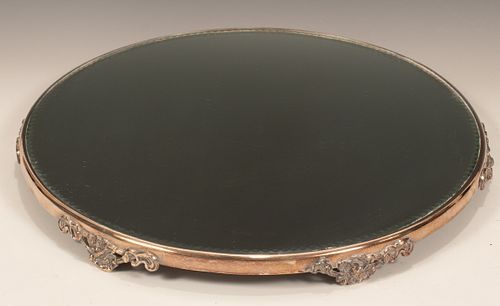 SILVER PLATE TABLE TOP PLATEAU MIRROR C. 1900 DIA 16" 