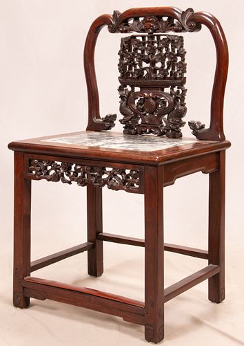CHINESE ROSEWOOD & MARBLE CHAIR, CIRCA 1900 H 36", W 21"