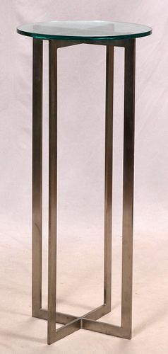 PEDESTAL: STAINLESS STEEL AND PLATE  GLASS H 36" DIA 16" 
