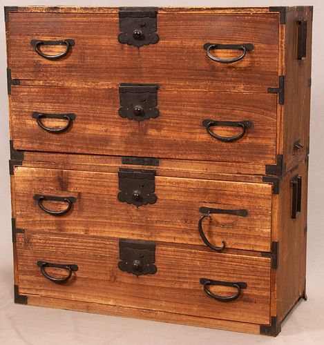 JAPANESE STACKED TWO DRAWER CHESTS, H 38" W 35" 