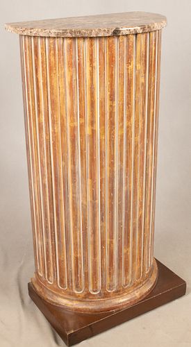 FLUTED WOOD MARBLE TOP PEDESTAL, 20TH C, H 36", W 16"