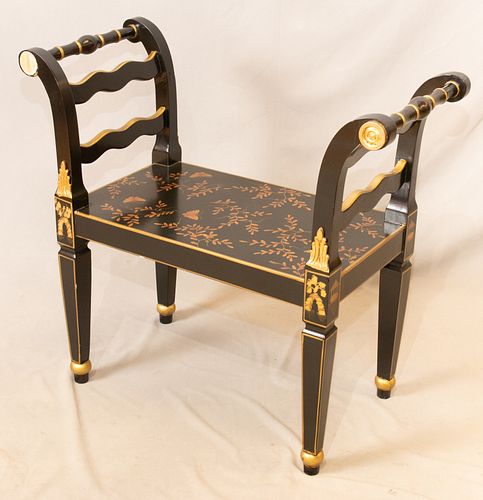 CHINOISERIE STYLE LACQUERED WOOD BENCH, 20TH C, H 29", W 32"
