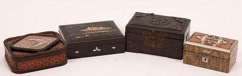 ASIAN AND GERMAN DECORATIVE BOXES, (4) W 4" - 5" 