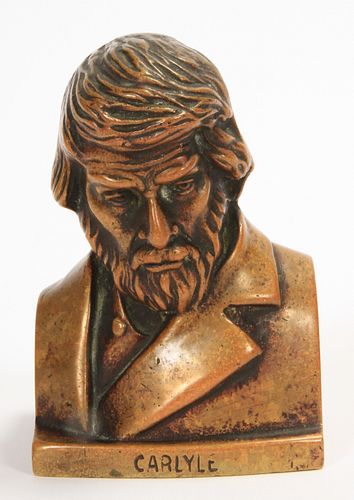 BUST OF CARLYLE ON MATCH CASE WITH STRIKE C. 1870, H 3.3" W 2" 