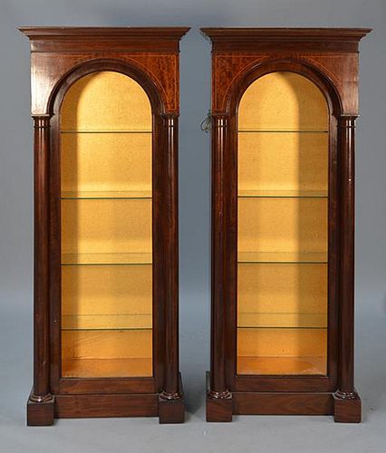 Pair of mahogany open display cabinets