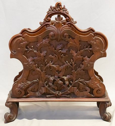 CARVED MAHOGANY MUSIC STAND, LATE 19TH C, H 32", W 30"