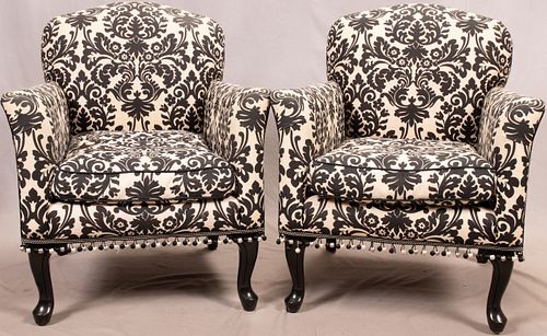 UPHOLSTERED ARMCHAIRS, PAIR, H 34"