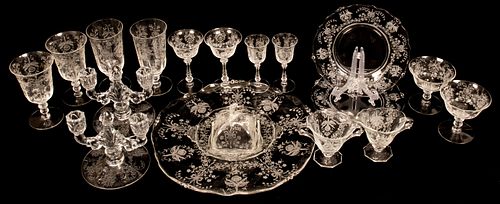 HEISEY "ORCHID" PATTERN ETCHED GLASSWARE 75 PCS. 