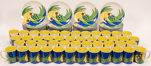 FITZ & FLOYD 'VARIATIONS' PARTY "PARROT" PLATES & COFFEE CUPS, 93 PCS, DIA 7.25"