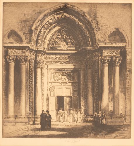 ARTHUR JAMES TURRELL (BRITISH 1871-1940) ETCHING ON PAPER H 13.75" W 13" CATHEDRAL DOORWAY 