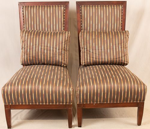 MAHOGANY UPHOLSTERED SIDE CHAIRS, PAIR, H 44", W 25"