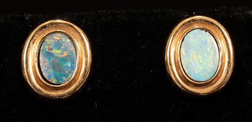 OPAL AND 14KT YELLOW GOLD OPAL EARRINGS 