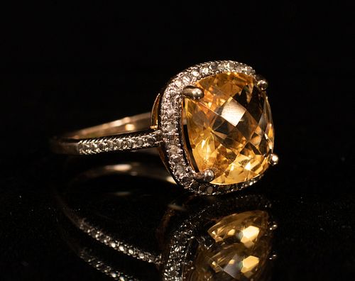 925 SILVER & CITRINE RING, SIZE: 9, T.W. 5.4 GR 