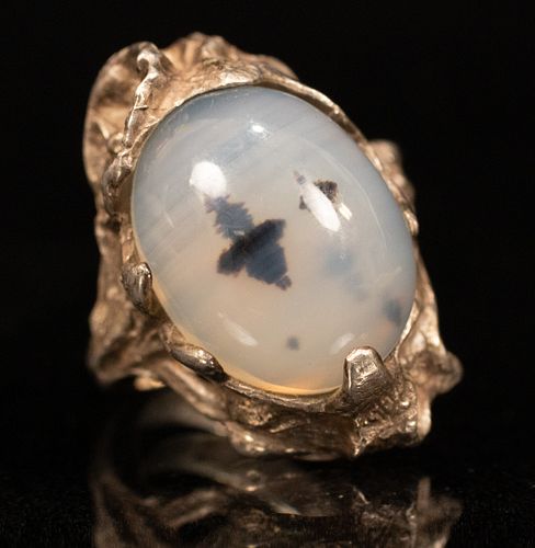 AGATE & STERLING RING, SIZE: 4.5, T.W. 6.5 GR 