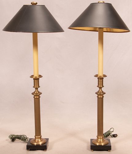 CHAPMAN BRASS TABLE LAMPS, PAIR H 37" 